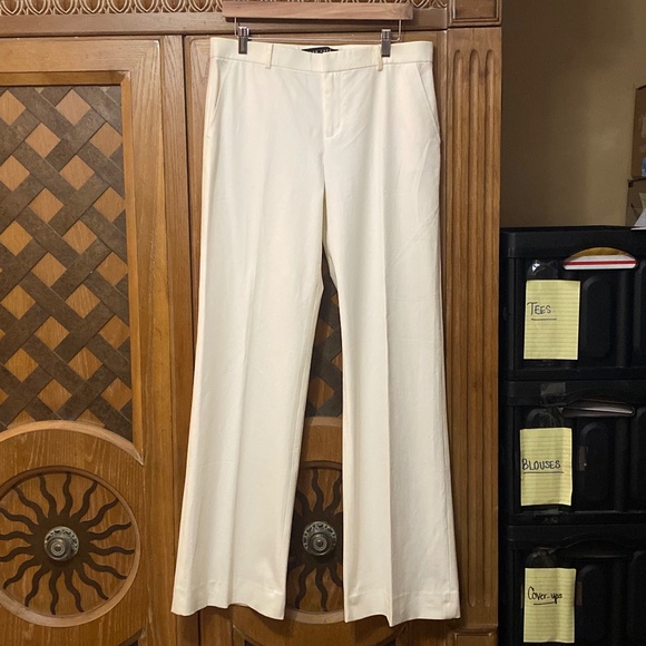 NWT Black Label Creamy White Stretch Cotton Trousers Boot Cut Width $525 Size 12